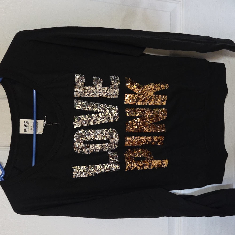 Long sleeve PINK shirt with sparkly words on front